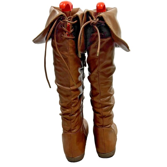 Aldo OTK 8.5 Brown Flat Boots Boho Slouch Faux Leather Fold Over Top Countryside - Picture 5 of 11